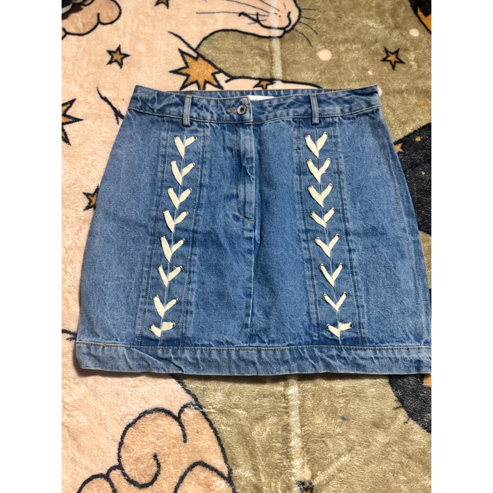 Endless Rose Women's Denim Mini Skirt Blue Lace Up Detail Medium‎
